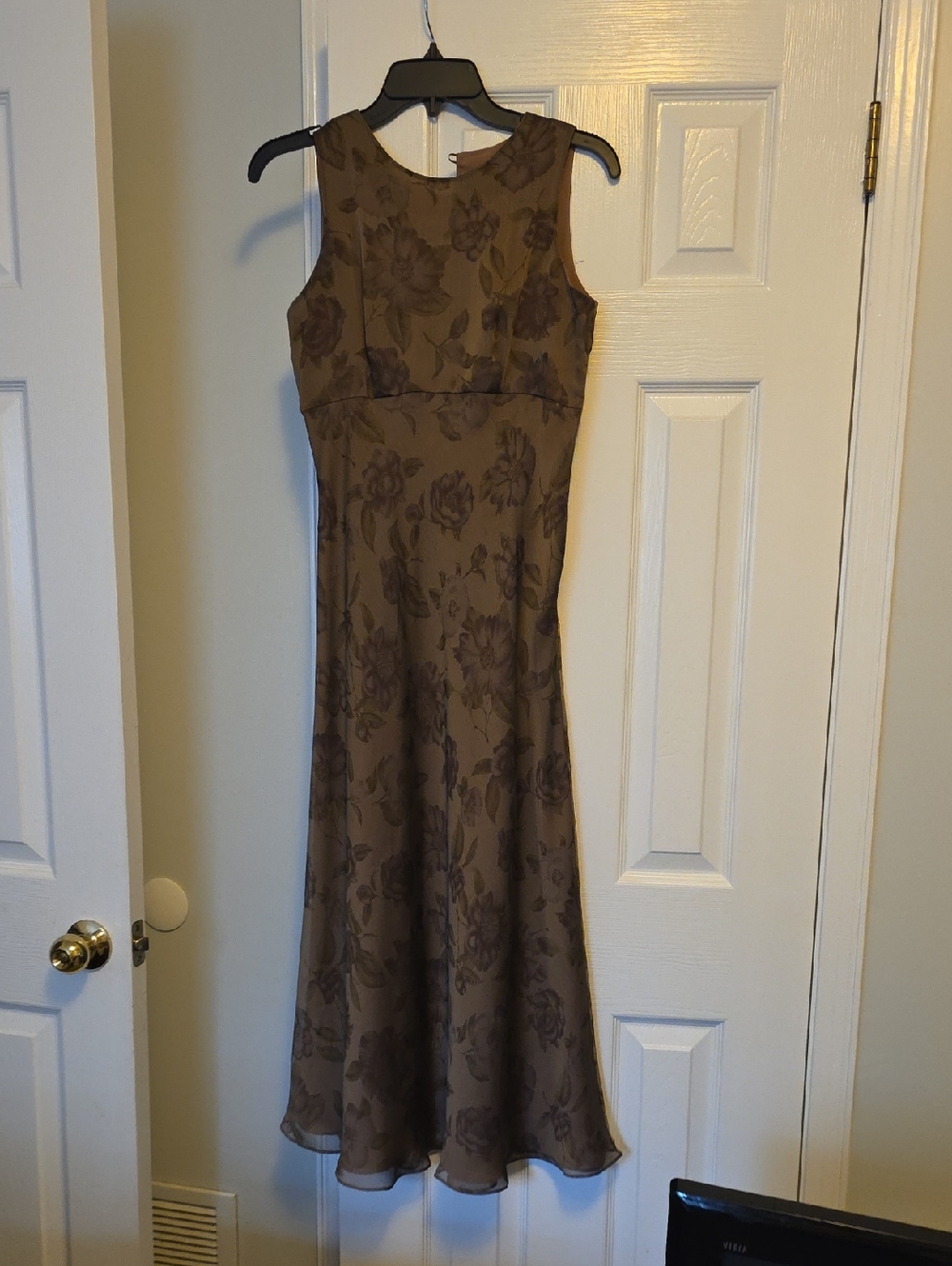 Ann Taylor Brown Floral Maxi Dress with Sheer Overlay